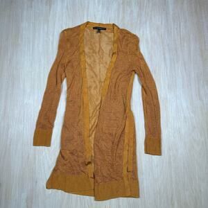 WHBM Mustard Open Front Longline Knit Layering Casual Cardigan Sweater Small